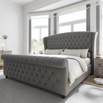 Tufted sleigh bed deals queen